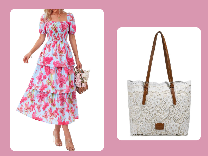 ⏰Summer Hot Sale 50% OFF💃Women's Floral Square Neck Puff Short Sleeve Smocked Tiered Dress