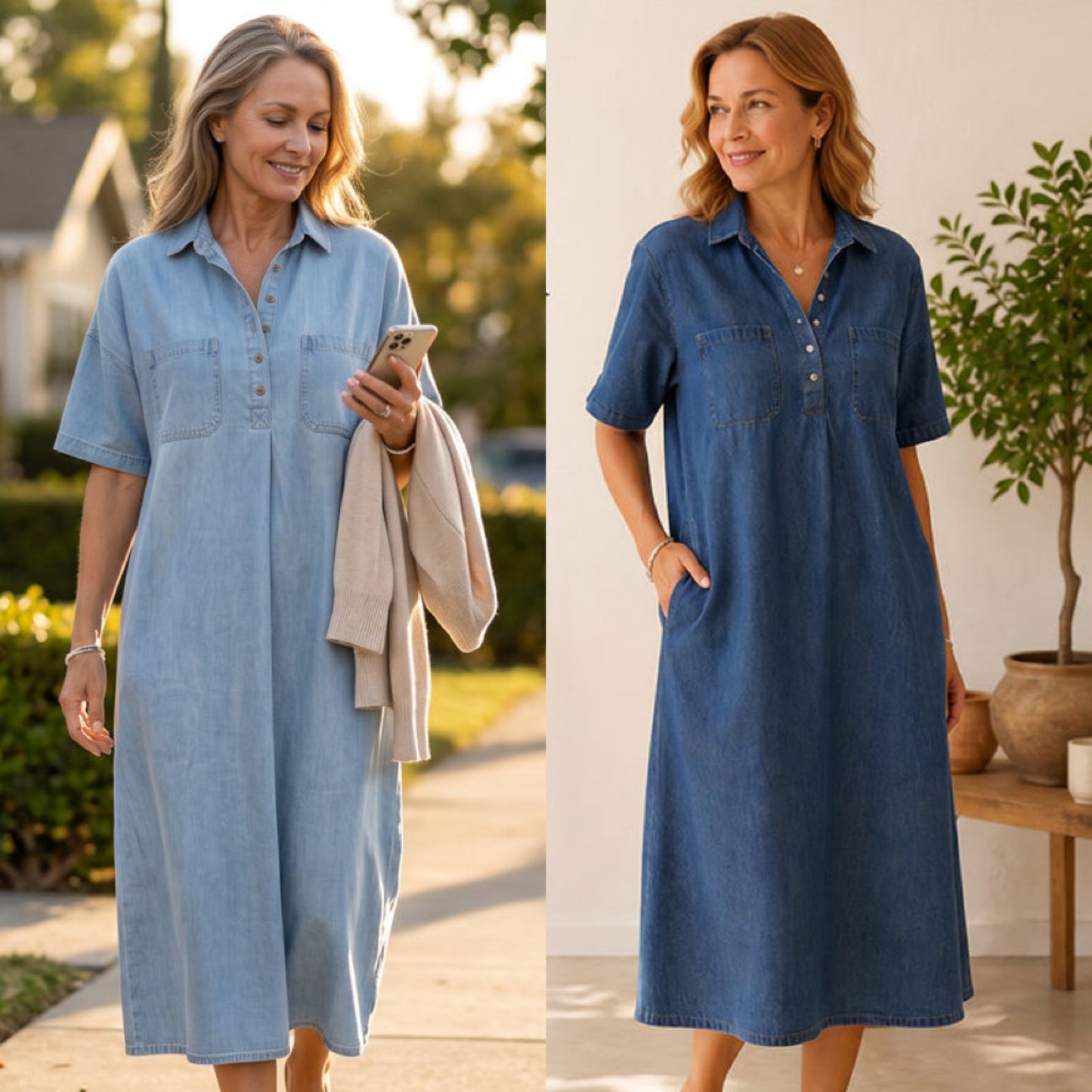 ๐ 60% OFF NOW! ๐ Casual Pocket Denim Midi Shirt Dress โ Soft denim & relaxed fit โ Functional pockets, perfect for everyday casual โ comfortable and versatile โจ๐ธ