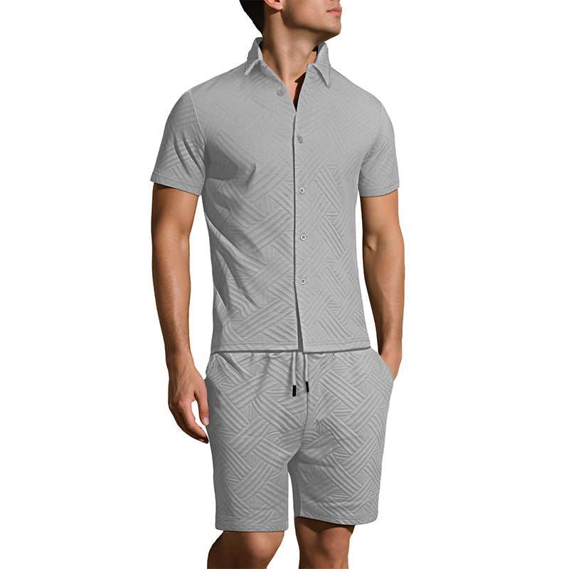 🔥Men's Jacquard Short Sleeve Shirt & Shorts 2-Piece Set ✨ Step Into Summer In Style 🌴