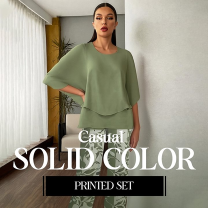 🔥Women’s Printed Pants and Crew Neck Top Set