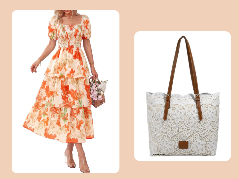 ⏰Summer Hot Sale 50% OFF💃Women's Floral Square Neck Puff Short Sleeve Smocked Tiered Dress