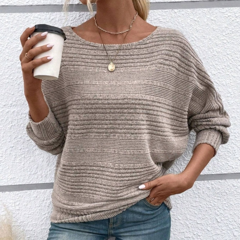 🌹Autumn Sale-49% Off🌹Solid Round-Neck Striped Top with Long Sleeves