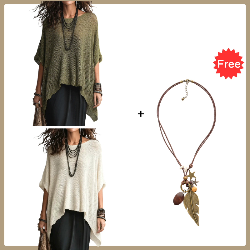 ⌛Limited-Time Offer-✨Women’s Hollow-Out Batwing Sleeve Knit Top