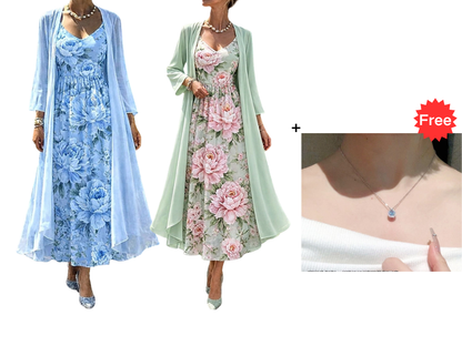 🌸👗Women's Elegant Two-Piece Floral Dress Set – Perfect Summer Holiday Look✨
