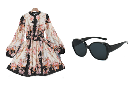 🌸 Timeless Elegance – Romantic Floral Print High Neck Mini Dress🌷