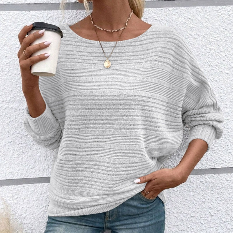 🌹Autumn Sale-49% Off🌹Solid Round-Neck Striped Top with Long Sleeves