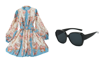 🌸 Timeless Elegance – Romantic Floral Print High Neck Mini Dress🌷