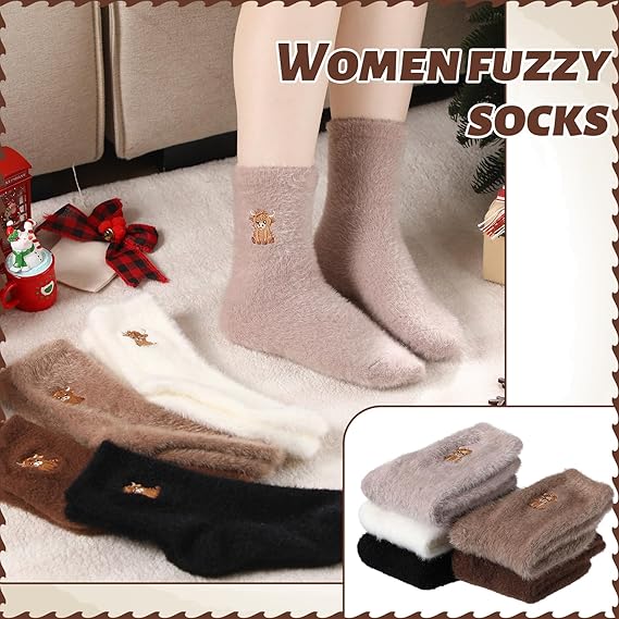 ⏳LAST DAY WARM WINTER SALE 50% OFF!🔥🐮5 Pairs Fuzzy Highland Cow Embroidered Plush Socks