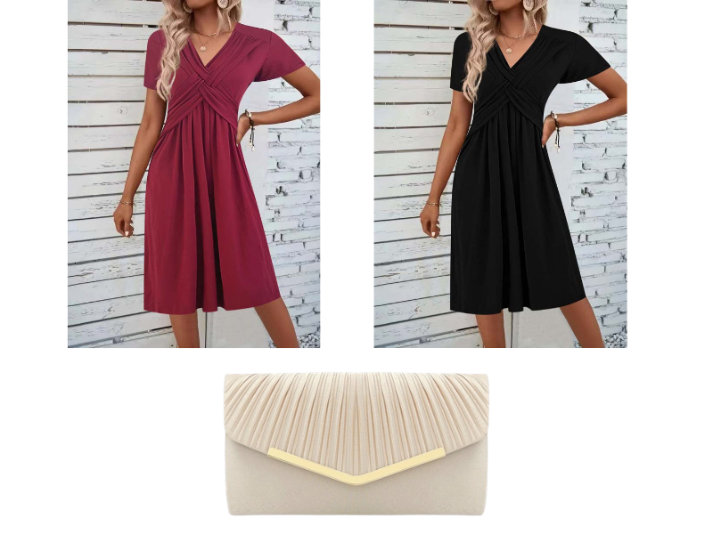 🔥 Limited-Time Sale – Up to 50% OFF✨Women's V-Neck Cross-Front Pleated Dress
