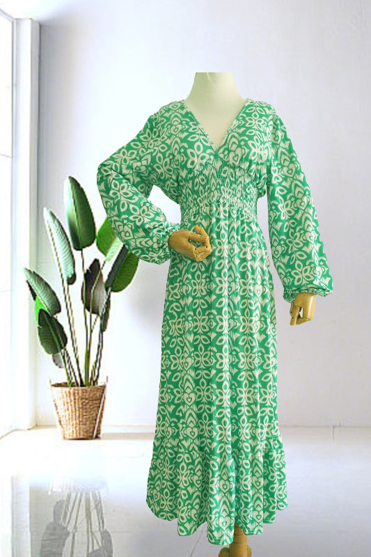 🔥Hot Sale - 50% OFF ✨ Casual Print V-neck Long Dress – Effortless Elegance For Sunny Days & Special Moments 🌸