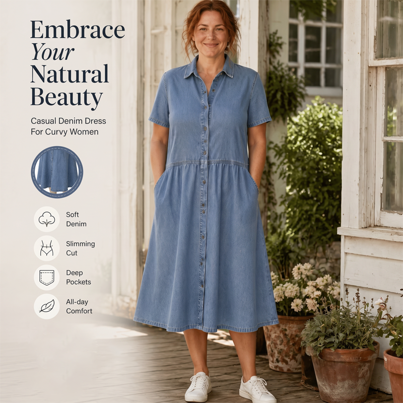 👗Women's Elegant & Casual Denim Shirt Dress – Effortless Everyday Chic ✨