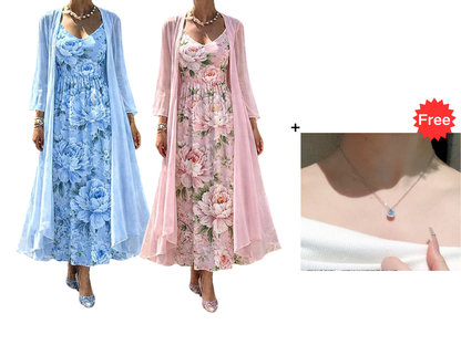 🌸👗Women's Elegant Two-Piece Floral Dress Set – Perfect Summer Holiday Look✨