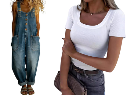 👖Women's Casual Baggy Denim Overalls with Pockets– Relaxed Style, All-Day Comfort✨