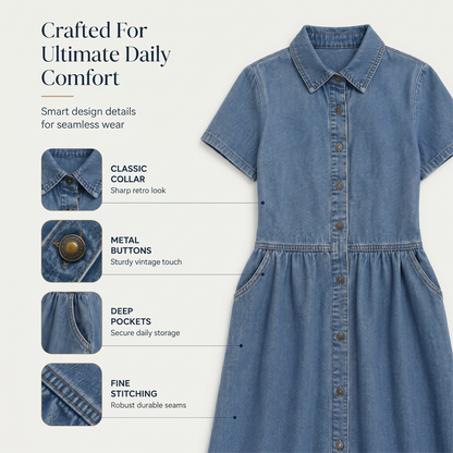👗Women's Elegant & Casual Denim Shirt Dress – Effortless Everyday Chic ✨