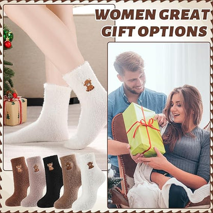 ⏳LAST DAY WARM WINTER SALE 50% OFF!🔥🐮5 Pairs Fuzzy Highland Cow Embroidered Plush Socks