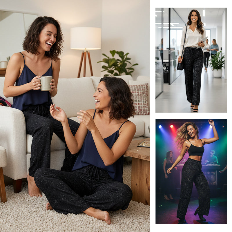 💖LAST DAY SALE 66% OFF🥰Women's Sequin Sparkle Wide Leg Pants with Elastic Waistband