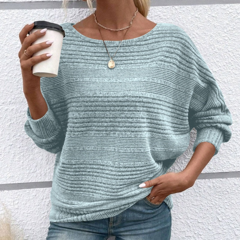 🌹Autumn Sale-49% Off🌹Solid Round-Neck Striped Top with Long Sleeves