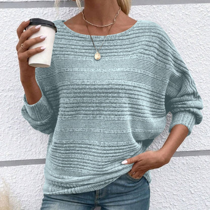 🌹Autumn Sale-49% Off🌹Solid Round-Neck Striped Top with Long Sleeves
