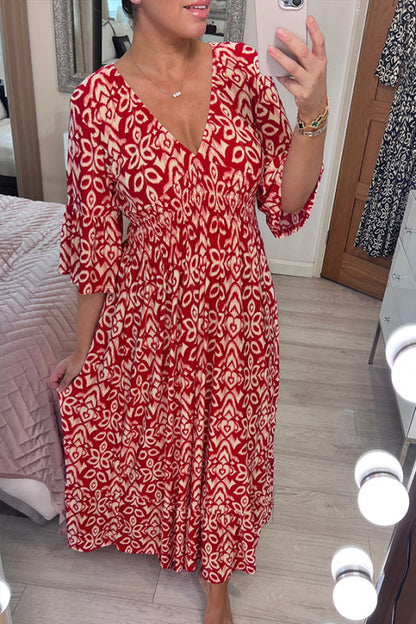 🔥Hot Sale - 50% OFF ✨ Casual Print V-neck Long Dress – Effortless Elegance For Sunny Days & Special Moments 🌸