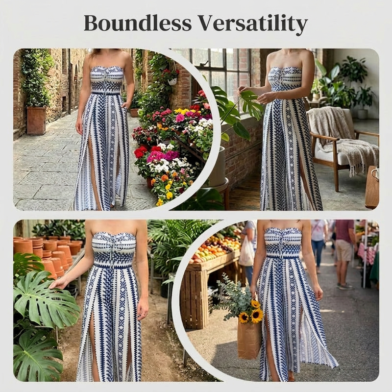 👗50% OFF NOW!💥Geometric Jumpsuit With Halter Neckline & Side Slit – Unique print & Elastic Back – Versatile, Perfect For Summer Parties Or Resort Wear ✨