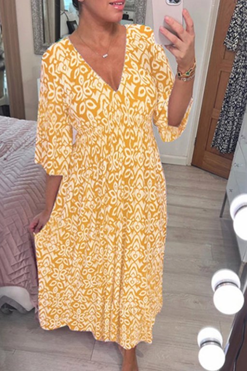🔥Hot Sale - 50% OFF ✨ Casual Print V-neck Long Dress – Effortless Elegance For Sunny Days & Special Moments 🌸