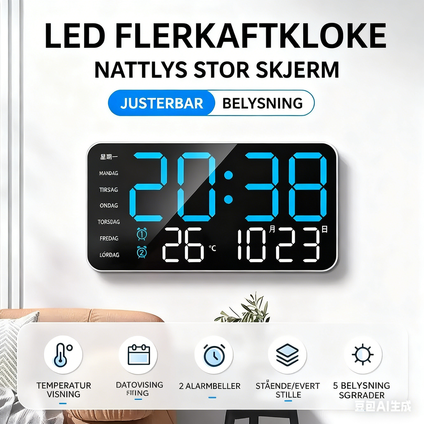 🔥🕰️Multifunctional Decorative LED Digital Wall Clock