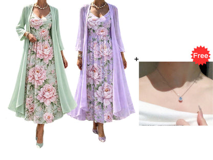 🌸👗Women's Elegant Two-Piece Floral Dress Set – Perfect Summer Holiday Look✨