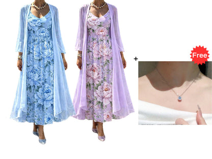 🌸👗Women's Elegant Two-Piece Floral Dress Set – Perfect Summer Holiday Look✨