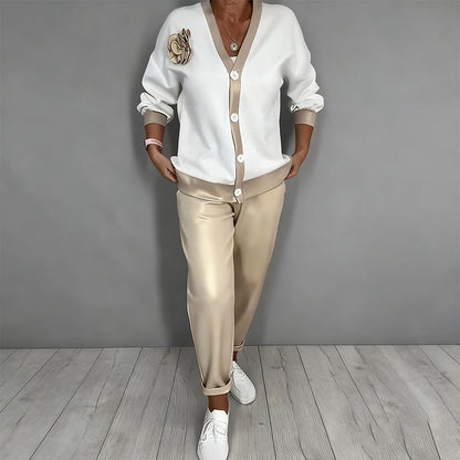 🔥Limited-time offer-Women’s Casual V-Neck Top & High Waist Pants 2-Piece Set🚛Free Shipping
