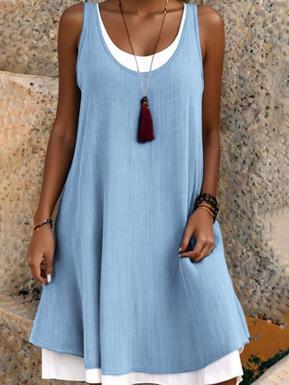 ⏰Last Day Sale 50% Off💃Women's Casual Loose Sleeveless Fake Two Piece Tank Dress