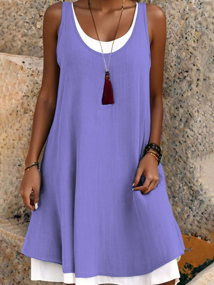 ⏰Last Day Sale 50% Off💃Women's Casual Loose Sleeveless Fake Two Piece Tank Dress