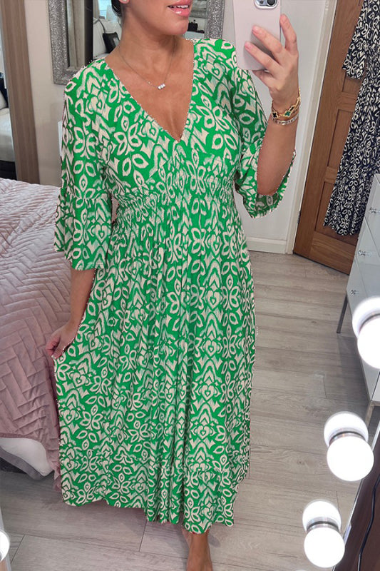 🔥Hot Sale - 50% OFF ✨ Casual Print V-neck Long Dress – Effortless Elegance For Sunny Days & Special Moments 🌸