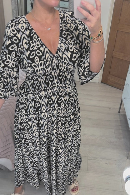 🔥Hot Sale - 50% OFF ✨ Casual Print V-neck Long Dress – Effortless Elegance For Sunny Days & Special Moments 🌸