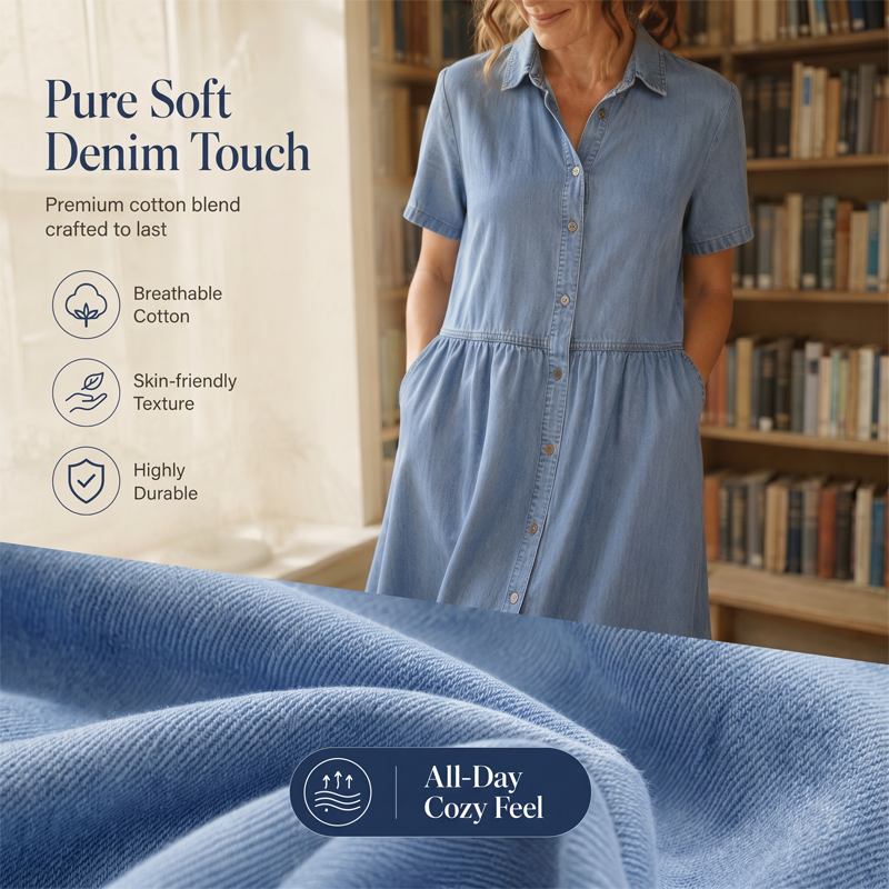 👗Women's Elegant & Casual Denim Shirt Dress – Effortless Everyday Chic ✨