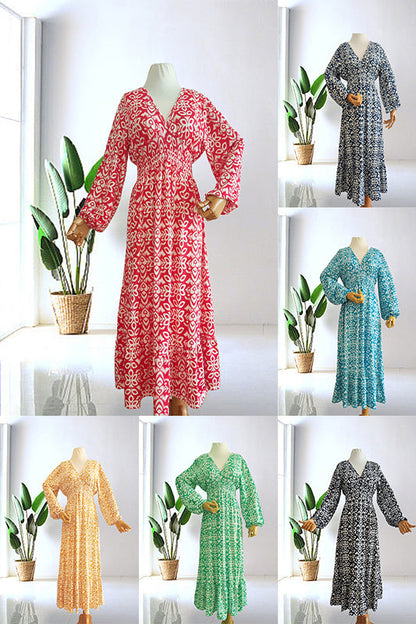 🔥Hot Sale - 50% OFF ✨ Casual Print V-neck Long Dress – Effortless Elegance For Sunny Days & Special Moments 🌸