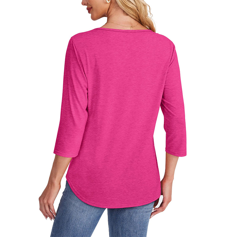 💕Last Day 50% OFF👚Women’s Pleated Detail 3/4 Sleeve Casual T-Shirt