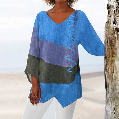 💖Women's Elegant Casual V-Neck Long Sleeve Artistic Pattern Print Top