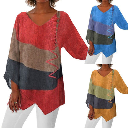 💖Women's Elegant Casual V-Neck Long Sleeve Artistic Pattern Print Top