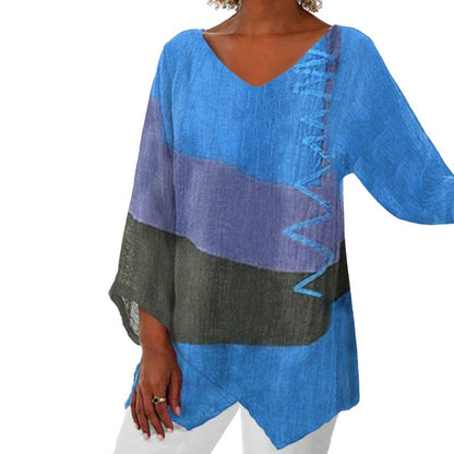 💖Women's Elegant Casual V-Neck Long Sleeve Artistic Pattern Print Top