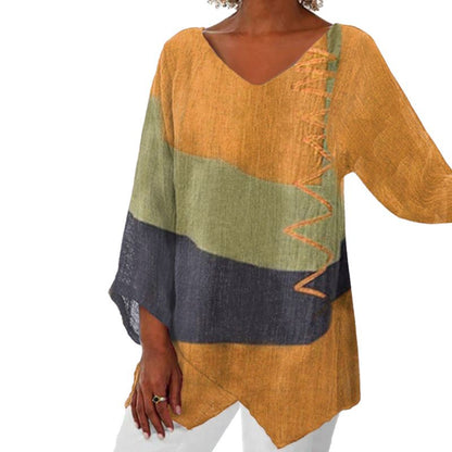 💖Women's Elegant Casual V-Neck Long Sleeve Artistic Pattern Print Top