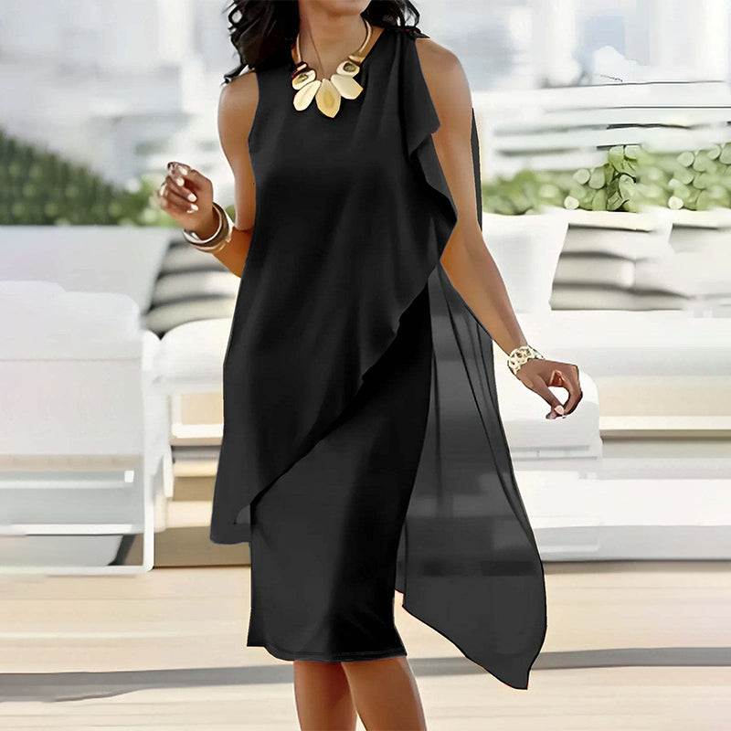 👗 Women's Summer Elegant Round Neck Asymmetric Mesh Sleeveless Dress– Feminine, Comfortable & Beautifully Elegant✨
