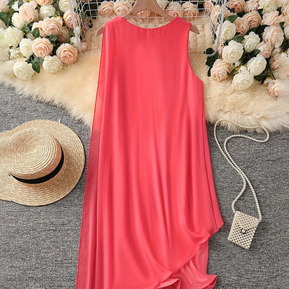 👗 Women's Summer Elegant Round Neck Asymmetric Mesh Sleeveless Dress– Feminine, Comfortable & Beautifully Elegant✨