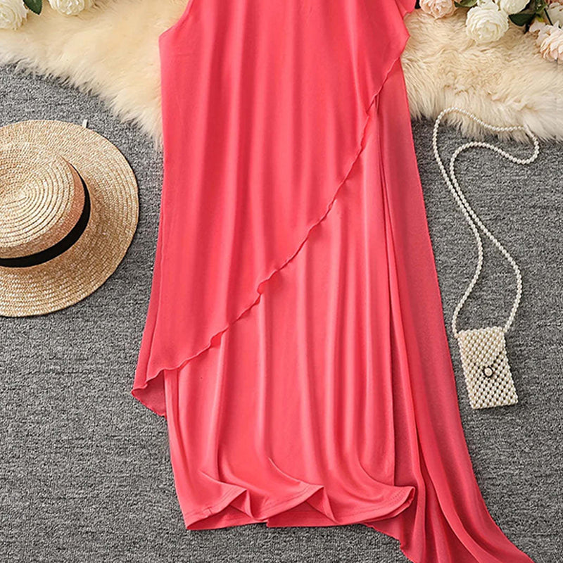 👗 Women's Summer Elegant Round Neck Asymmetric Mesh Sleeveless Dress– Feminine, Comfortable & Beautifully Elegant✨