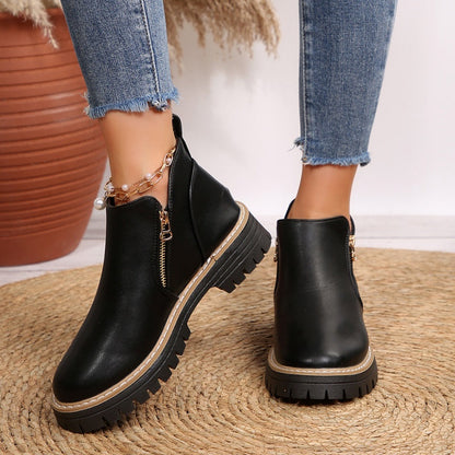🔥Women's Fashionable Black PU Leather Ankle Boots🔥BUY 2 GET FREE SHIPPING