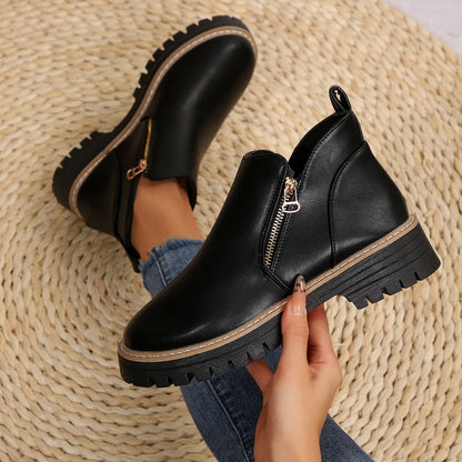 🔥Women's Fashionable Black PU Leather Ankle Boots🔥BUY 2 GET FREE SHIPPING