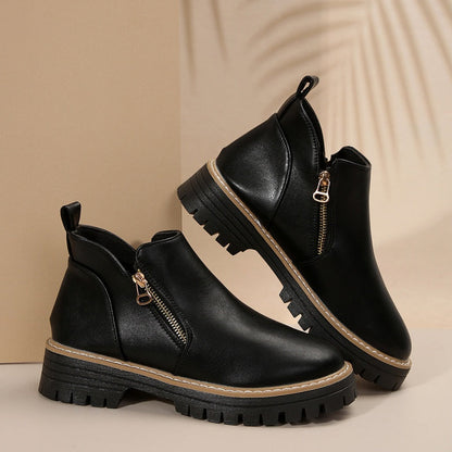 🔥Women's Fashionable Black PU Leather Ankle Boots🔥BUY 2 GET FREE SHIPPING