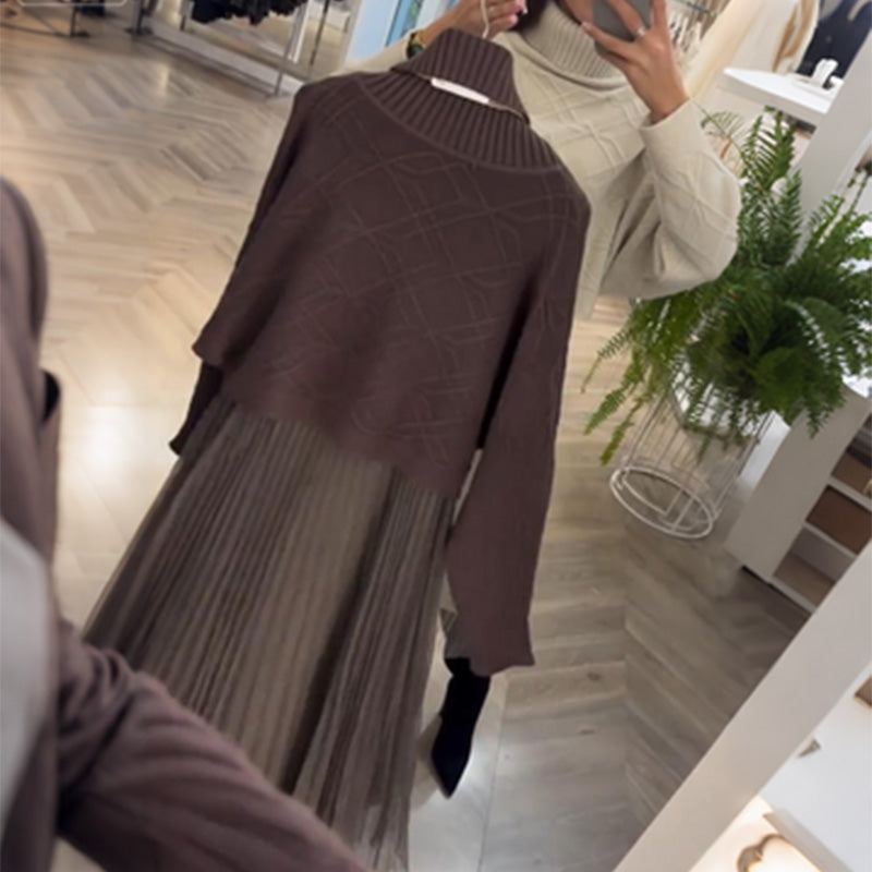 🌟 WOMEN’S ELEGANT TURTLENECK SWEATER & TULLE SKIRT 2-PIECE SET