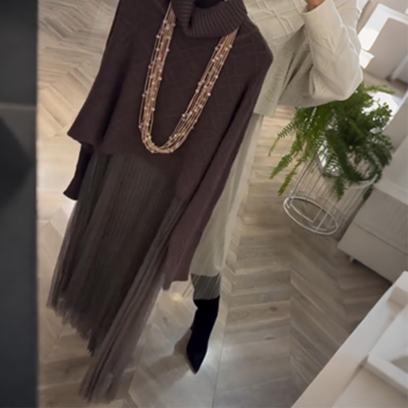 🌟 WOMEN’S ELEGANT TURTLENECK SWEATER & TULLE SKIRT 2-PIECE SET