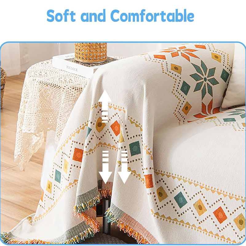 🌟 Hot Sale 50% OFF 🛋️ Bohemian-Style Sofa Cover 💝 Fringe Trim Reversible Design