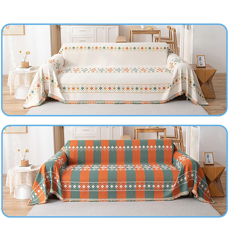 🌟 Hot Sale 50% OFF 🛋️ Bohemian-Style Sofa Cover 💝 Fringe Trim Reversible Design